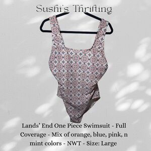 Lands' End One Piece Swimsuit Geometric Design